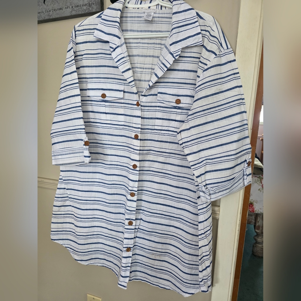 Dotti Blue and White Striped Swim Coverup